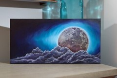Fantasy Art Night Moon Oil Painting original on Canvas 10×20 signed Only One !
