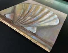 Scallop Seashell 6×6 in. Original Oil on panel by Hall Groat II