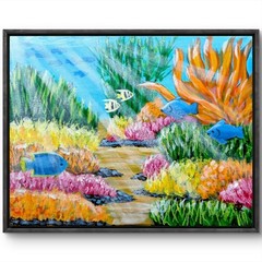 Original Vibrant 11×14 Ocean Coral Acrylic Canvas Painting Signed Art Home Decor
