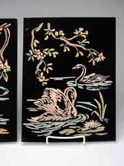 Pair of Unframed Vintage Paint By Number Velvet Board Painting Swans in Lake PBN