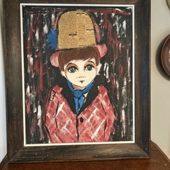 Original Brunette Boy in Hat by French artist Francois Paris Mixed Media Gouache