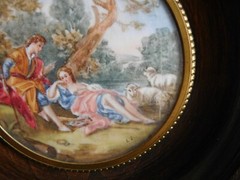 Painted miniature ‚Gallant scene with sheep‘ in the style of François BOUCHER