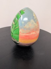 Hand Painted Seascape Ship Lighthouse Nautical Wooden Egg 3.5″h L Signed