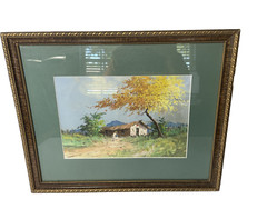 Jose Rios Pinto B1926 Vintage Gouache Painting Home People South America Framed