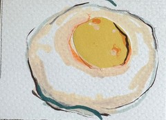 ACEO Original Acrylic Fried Egg Food Simple Mod Art by Bri Sander 3.5 x 2.5 OOAK