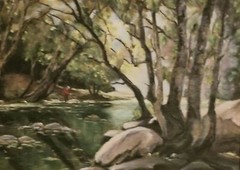 Original art acrylic wildlife fly fishing FRAMED