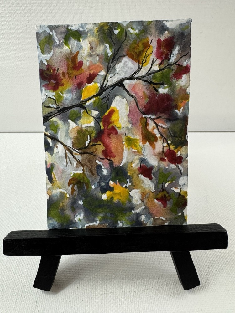 ACEO Original Abstract Fall Painting 2.5 x 3.5 Itty Bitty Art