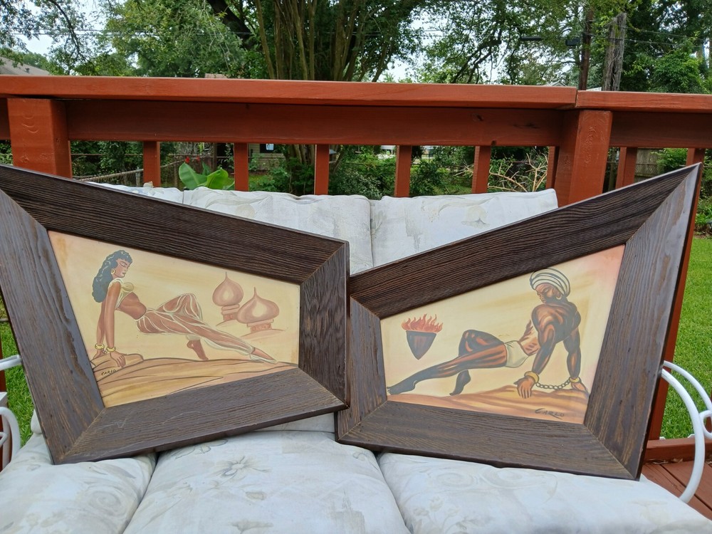 CARLO OF HOLLYWOOD Painting watercolor Harem woman with manacles and Persian