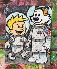 WILL STREET original painting 11×14/ Calvin Hobbes art space-x nasa astronauts