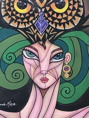 RICARDO MAYA – WOMAN & OWL MAGICK SHAMAN ORIGINAL PAINTING – SIGNED, SURREALISM