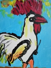 Abstract/Expressionism 11×14 Rooster One of a Kind Colorful Acrylic Art Painting