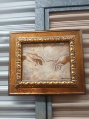 Original Signed Acrylic Pastel Painting Michelangelo The Creation of Adam Framed