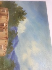 HAND PAINTED ART Mountain Cabin Well CANVAS PAINTING Wall Hanging Home Decor