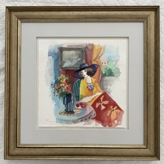Itzchak Tarkay Original Watercolor Painting – Framed & Matted – COA – Stunning