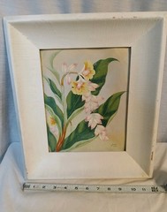 Vtg 1950s Signed Framed Flower Painting Cottagecore Botanical Shabby Chic Art