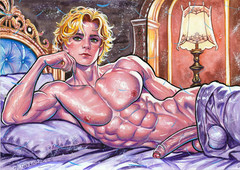 Original Gay Male Sensual Prince Royal Fantasy Painting Blonde Man Handmade A4
