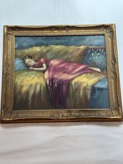 Large Framed Reclining Woman Oil Painting – Signed – Elegant Figurative