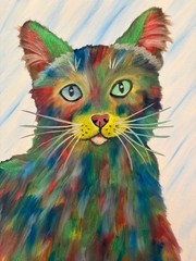 Original oil painting signed 11 x 14 in colorful abstract cat