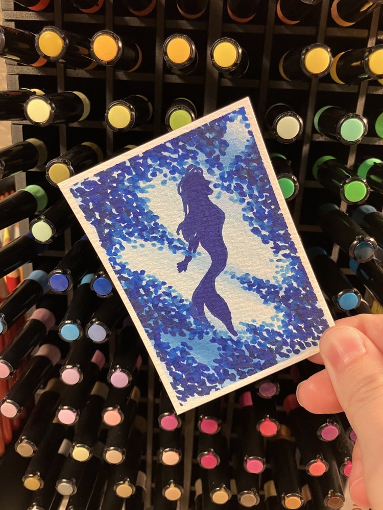 aceo original painting, mermaid, acrylic, 2.5 x 3.5, keris creations, series