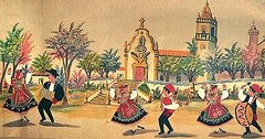 ANTIQUE CZECH FOLK ART PAINTING DANCE SCENE MIXED MEDIA 27X56