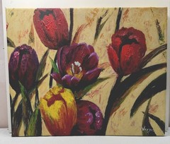 Large Vargas Hand Embellished Giclee Floral Tulip Canvas Wall Art 20×40