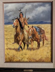 Bill Edwards Western Painting „The Prize“ of Horse Indian Gun Mountain Landscape