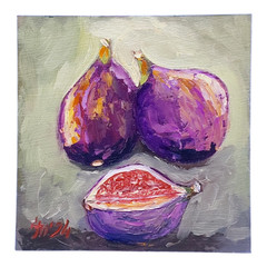 Fig Original Wall Painting Fruit Still Life Kitchen Decor Impasto Handmade OOAK