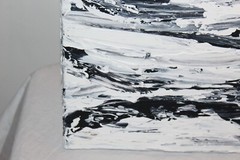 Original Outsider Abstract Art Painting #1 Signed Lisa Dean Black White Waves 09