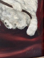 Janet Holmes Antique 1930s Deco Cat Kitten Pansy Flower Wagon Portrait Painting