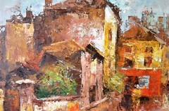 EDWARD BARTON 1926-2012 HUGE OIL PAINTING ON CANVAS AMERICAN ARTIST PARIS STREET