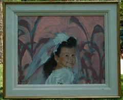 Original Oil on Board of a Wedding Flower Girl by Florida Artist Thornton Utz