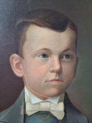 Antique 19th Century Oil Painting Portrait of a Young Boy in a Suit