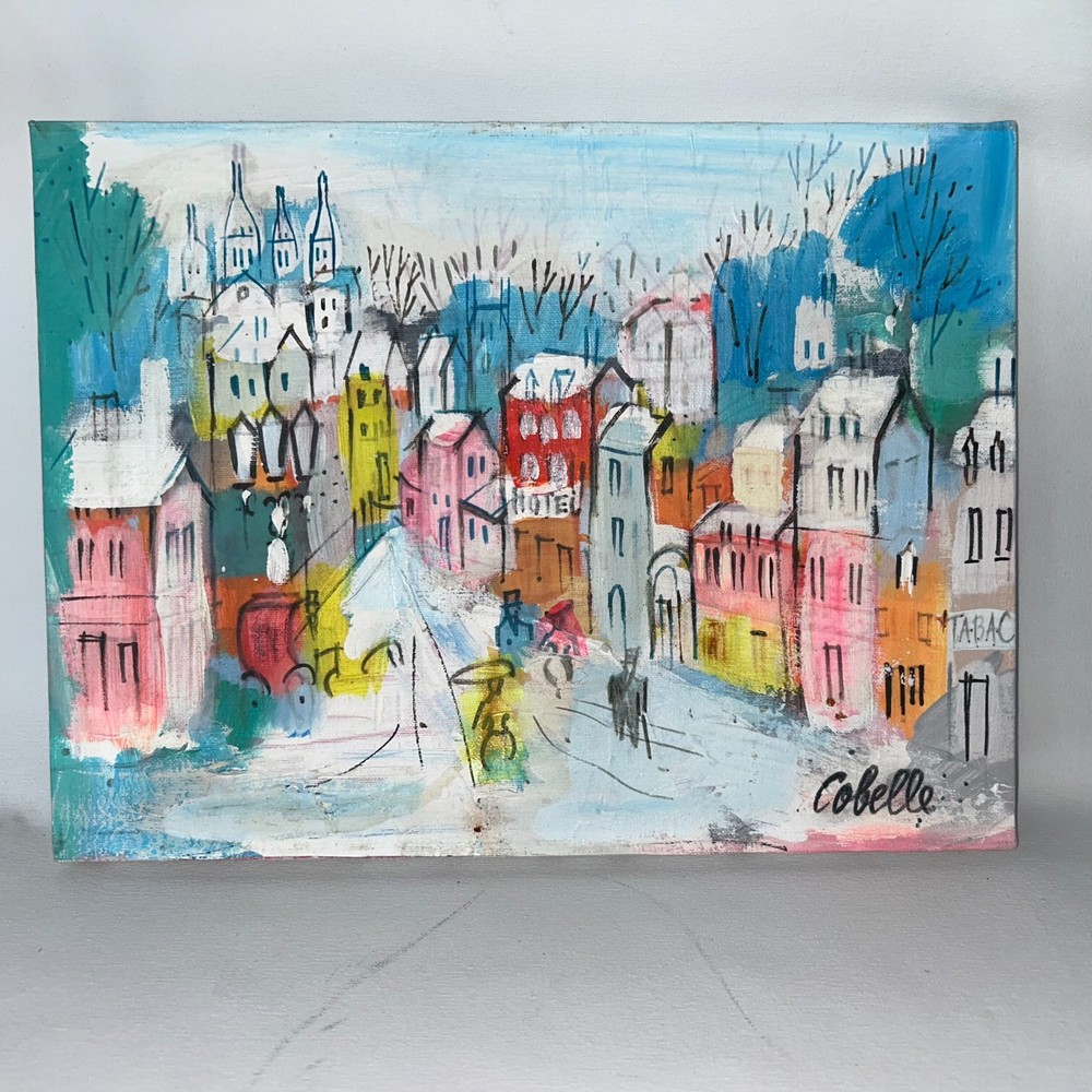 Charles Cobelle: „Monmartre“ Acrylic Painting, 12 x 16 in, Signed, Mid-Century
