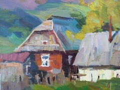 Oil painting In Carpathians Landscape Ukrainian painter Canvas original decor