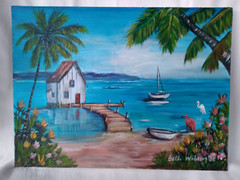 Beach House Seaside Original Coastal Painting 9×12 Canvas Wall Art Home Decor