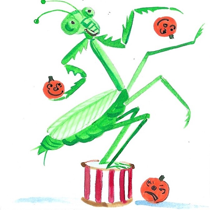 4×4 PRINT OF PAINTING RYTA HALLOWEEN VINTAGE STYLE ART MANTIS PUMPKIN Folk Jol