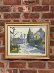 1960s Harold Wolpoff New England Impressionist Oil Painting Gloucester City Hall