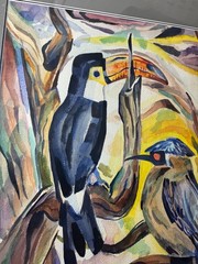 Robert Douglas Miller (1908 – 1982) „Two Birds“ Watercolor Painting – Framed