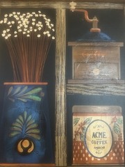 Vintage Huntington Folk Art Oil On Canvas Shadow Box Scene 27”x33”