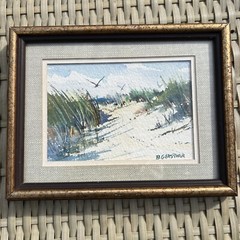 Signed Bernard Gerstner Small Original Painting of Sand Dunes, Dune Grass Birds