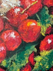 Hamster Original Art Cherry Wall Art Abstract Oil Pastels Animal Art Fruit Art