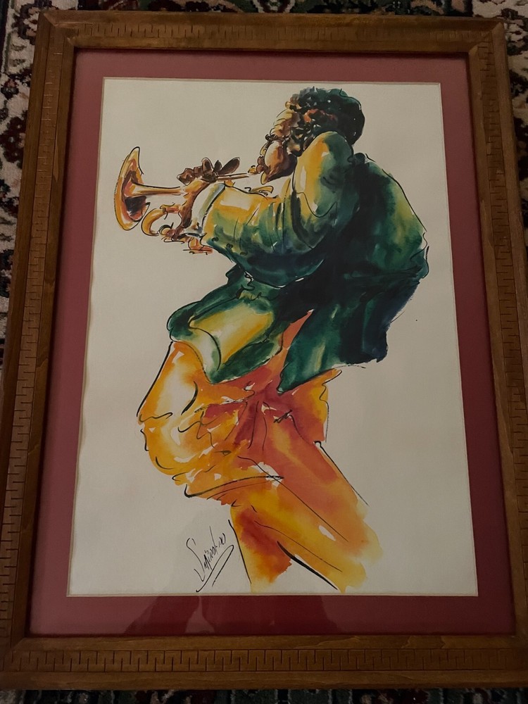 MICHAEL SMIROLDO Signed/Original WATERCOLOR Painting „Woman Jazz/Trumpet Player“