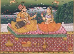Miniature Painting Of Mughal King And Queen Ejoying Love Scene 7.5×11.5 Inches