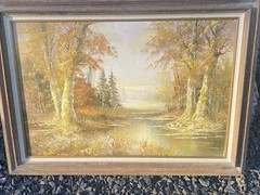 Stunning Alfred Withers C. (1856-1932) Autumn Scenic Landscape Oil Canvas 44×32