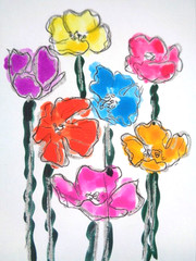 ACEO Colorful Rainbow FLOWERS FLORAL Painting Art