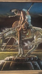 Vintage 70s End Of Trail Velvet Painting Native American Warrior On Canvas