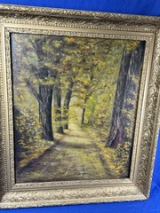 1902 Oil Painting Signed ALT Country Road Landscape Beautiful Frame 28.75 x 25