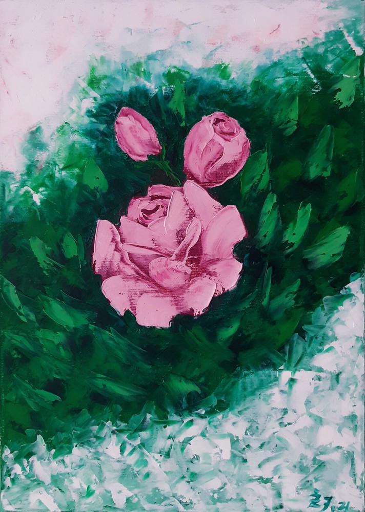 Original Rose Oil Painting Pink Flowers Wall Art Floral Canvas Art 16 x 12 in.