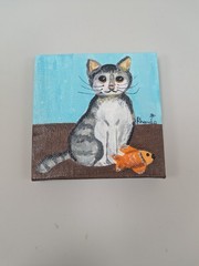 Cat #1 4in x4in x0.5in Acrylic on Canvas