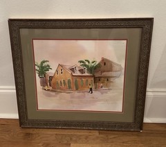 Pair – CAROL REILLY Vintage Signed Original Watercolors, City Life, Rural Town